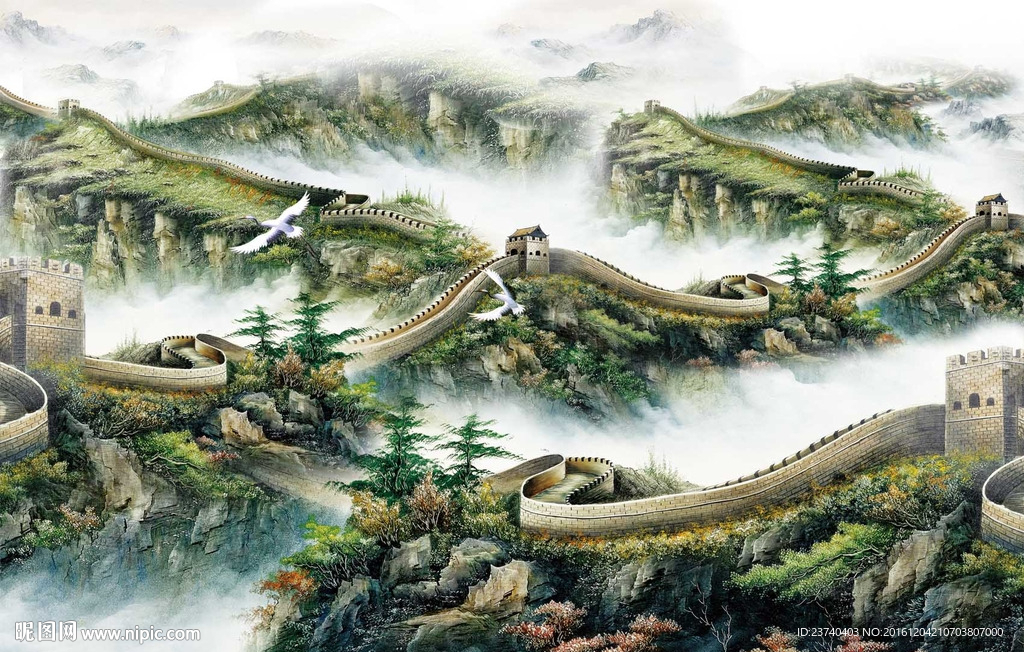 长城国画电视背景墙
