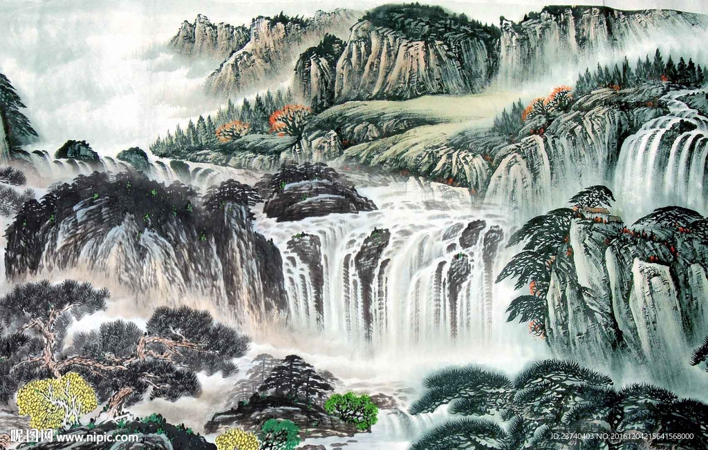国画山水电视背景墙