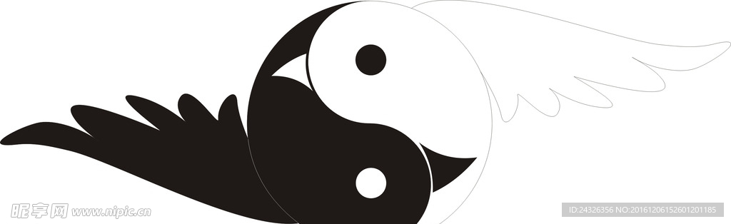 太极形式的黑白双鸟
