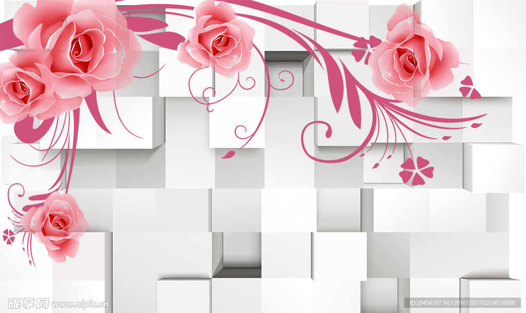 3D方块玫瑰图片