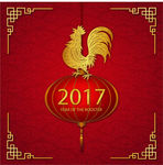 红色金色新年公鸡背景
