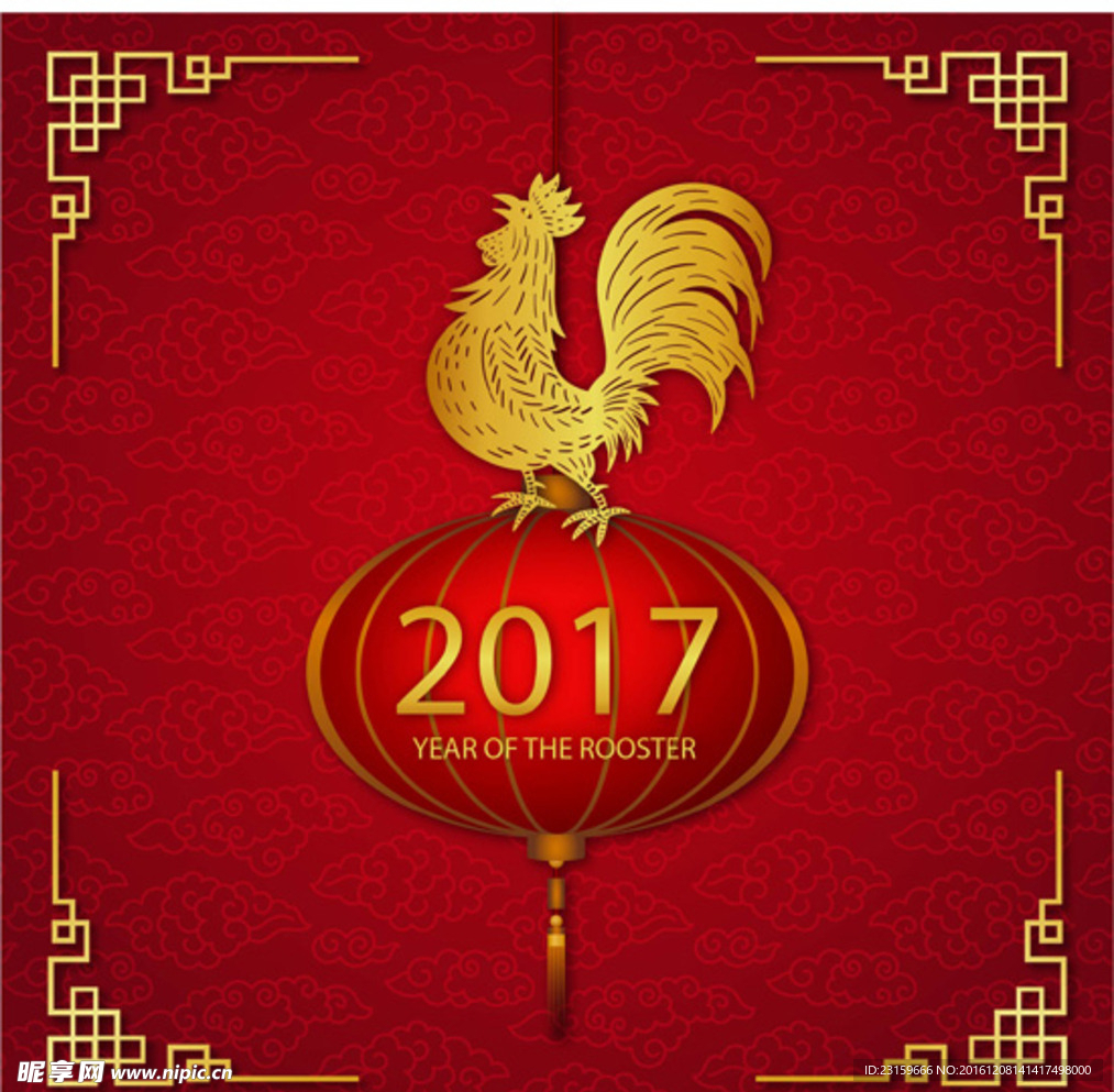 红色金色新年公鸡背景