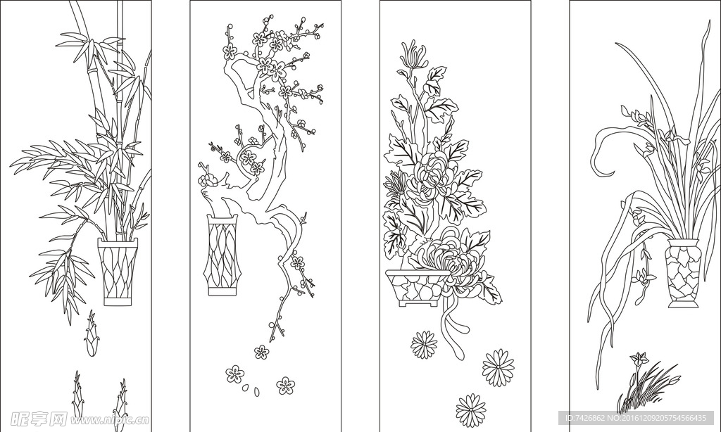 移门 线条 刻绘 矢量图 梅兰