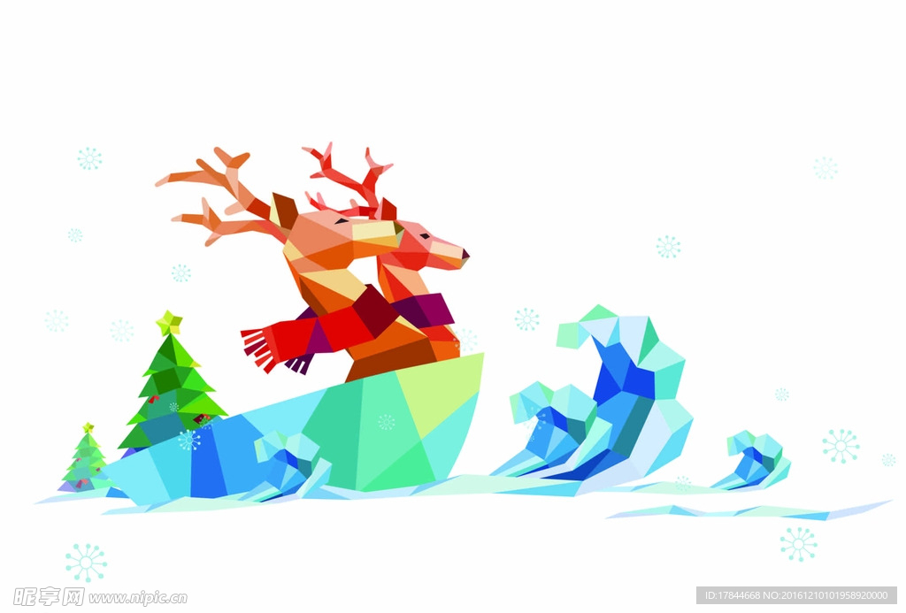 圣诞 卡通鹿 雪花 海报