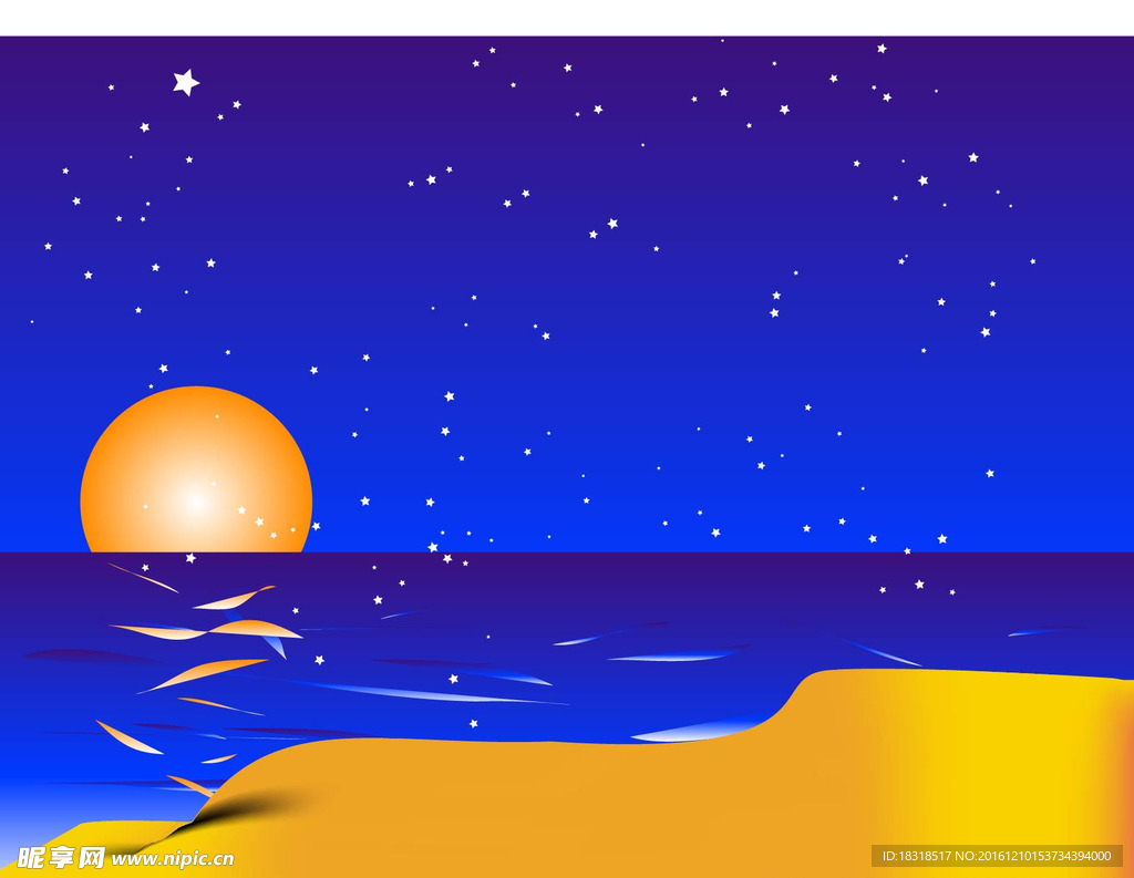 夜色卡通海报大海沙滩