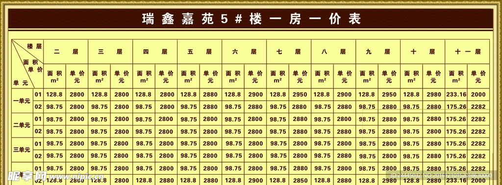 一放一价表