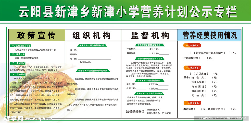 食品营养公示栏