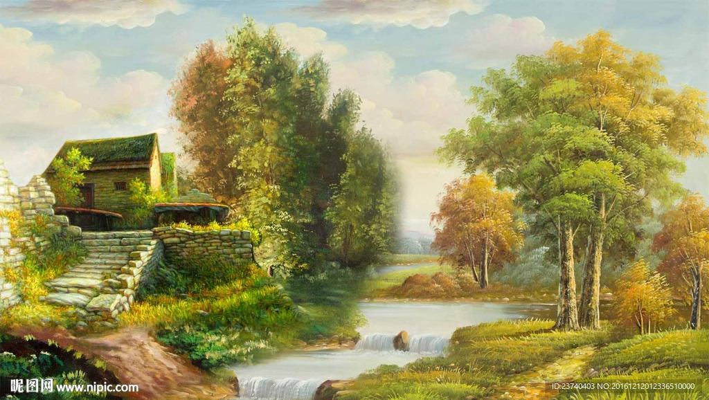 油画风景电视背景墙