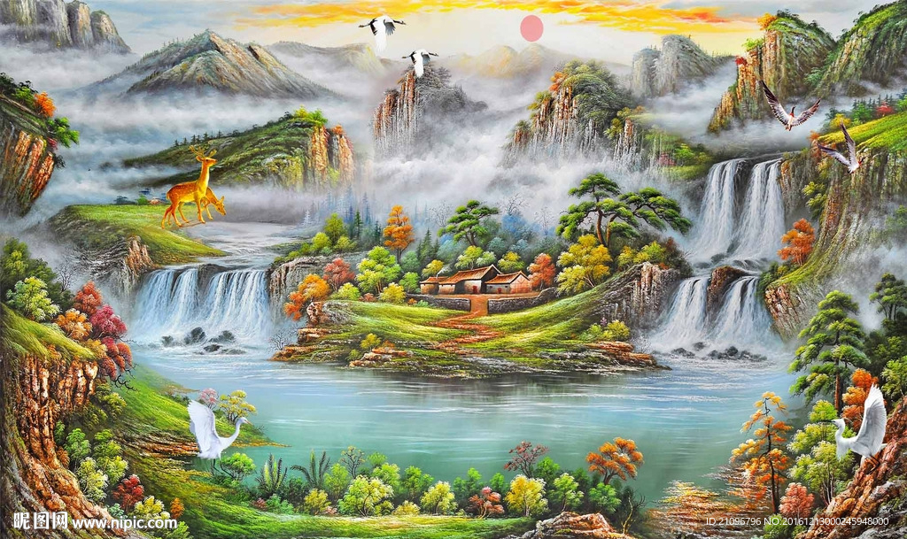聚宝盆油画风景