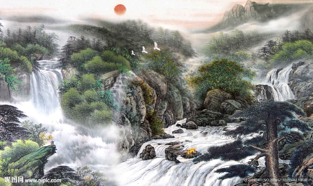 国画山水电视背景墙