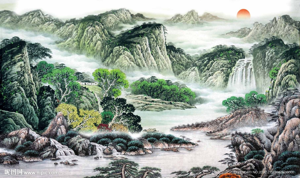 国画山水电视背景墙