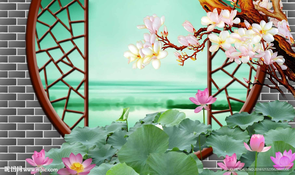 3d背景墙荷花