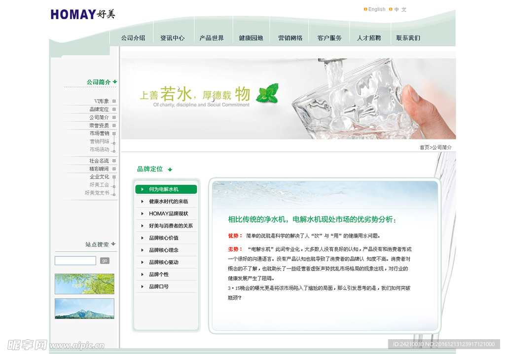 纯净水网站品牌定位页