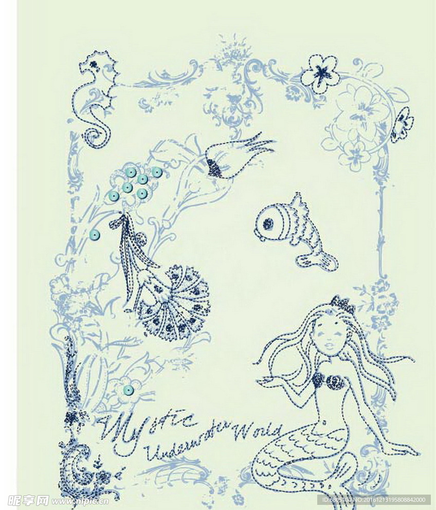 海底花纹美人鱼素材