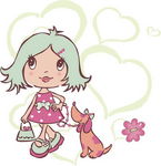可爱小美女遛狗素材