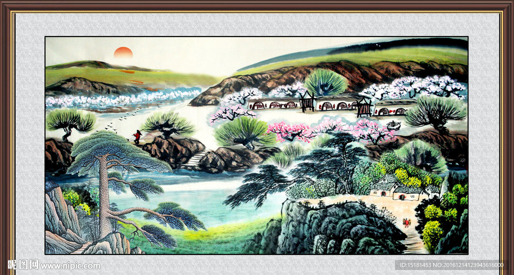 国画迎客松