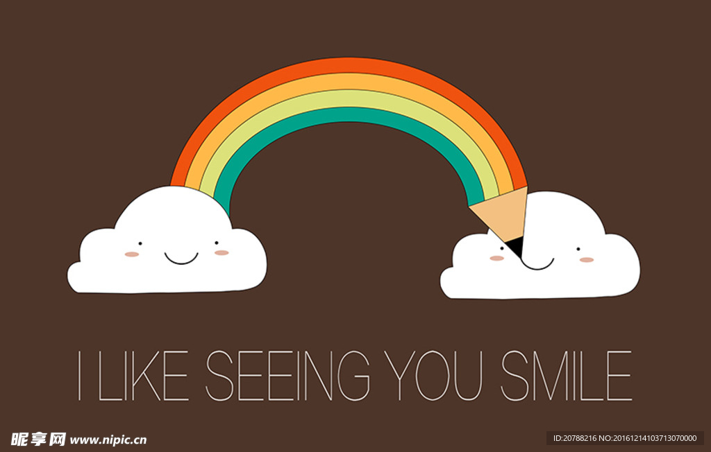 可爱卡通云朵彩虹微笑电视墙壁纸
