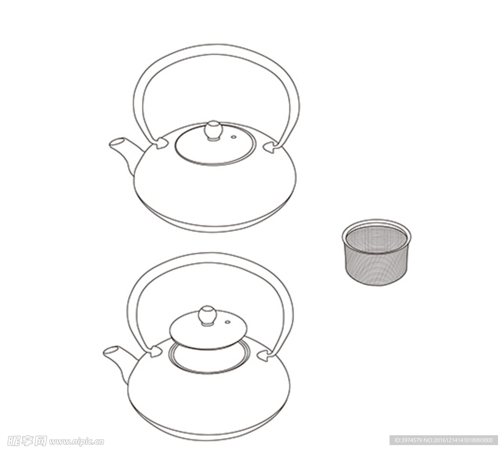 茶壶矢量线描图