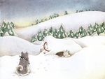 插画 动漫 雪景 卡通动物雪景