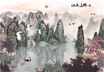中式山水仙鹤水墨风景影视背景