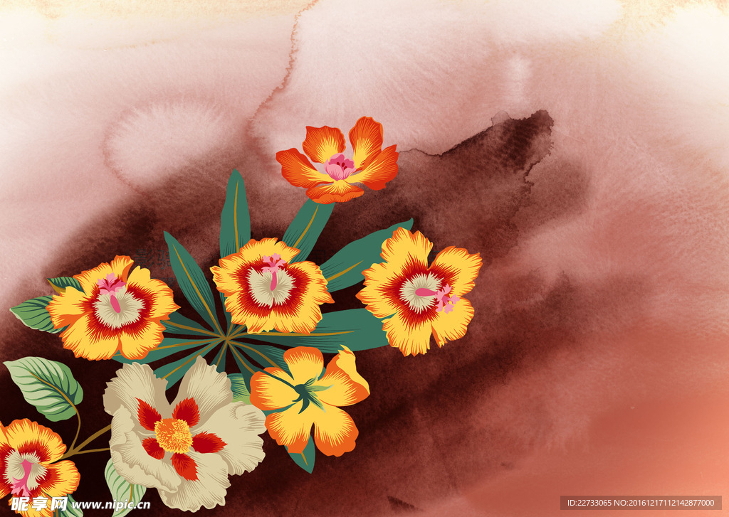 水墨花纹设计素材