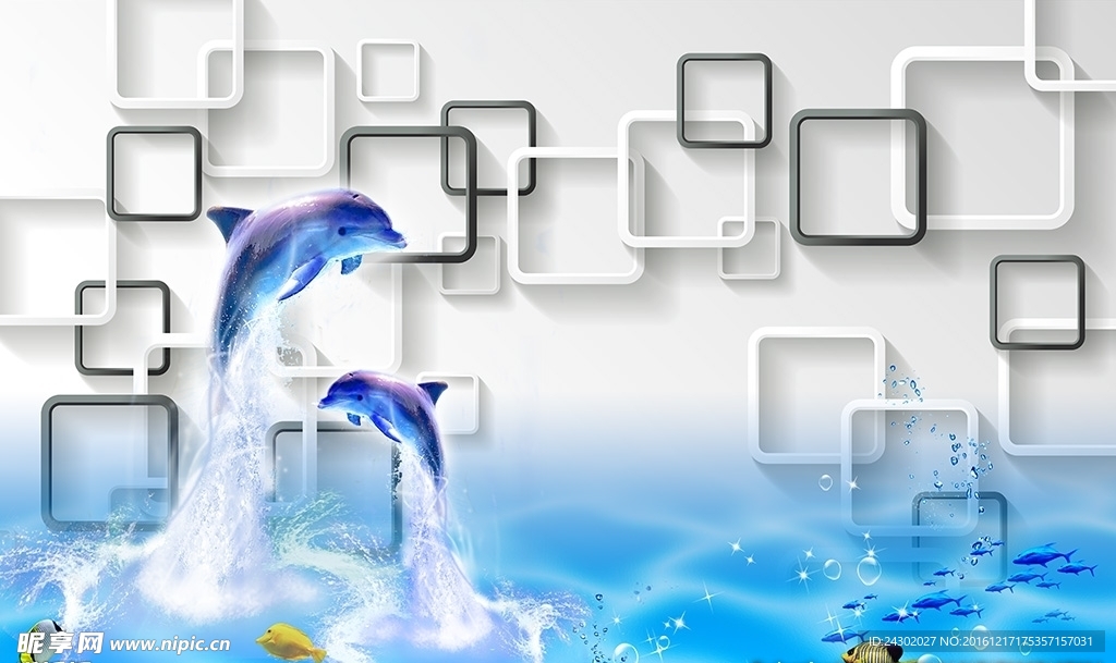 3D时尚海豚影视背景墙