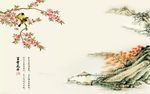 富贵花开喜上眉梢山水背景墙