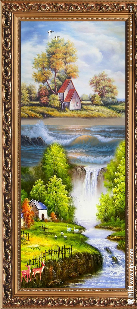 风景油画竖幅