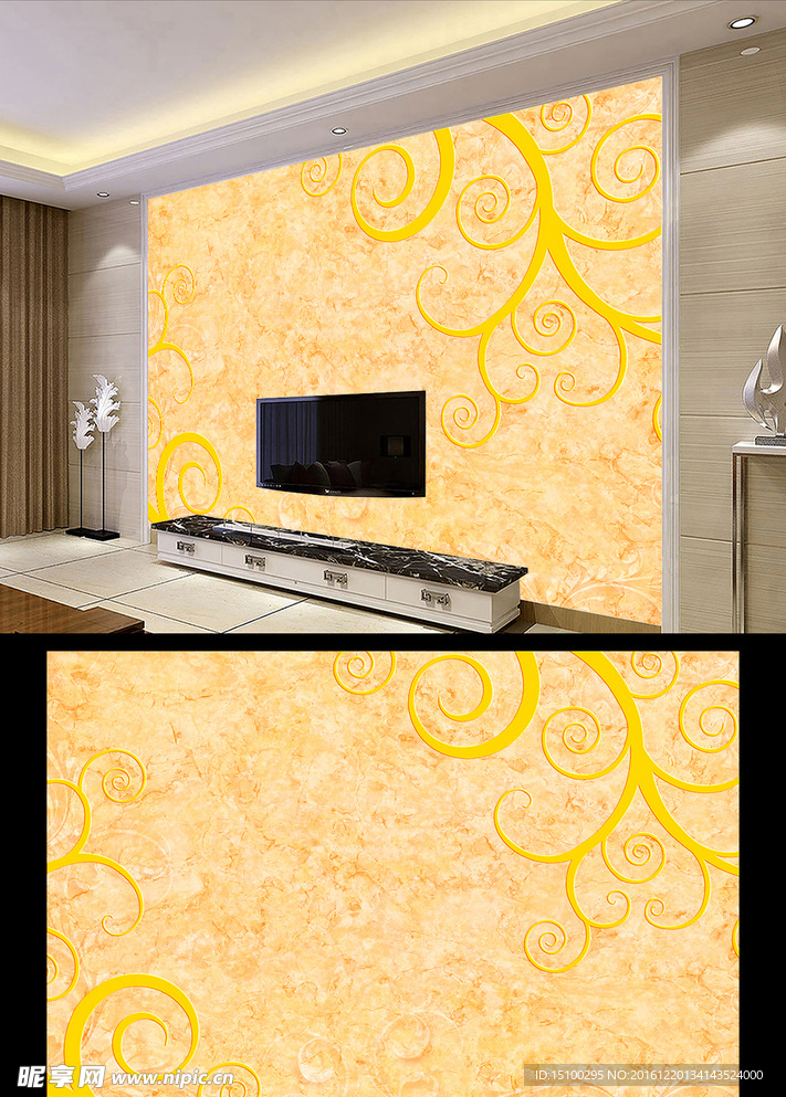 欧式花边花纹电视背景墙