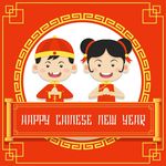 中国新年娃娃拜年矢量图