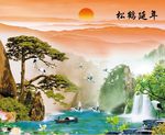 迎门墙 山水画 旭日 红日