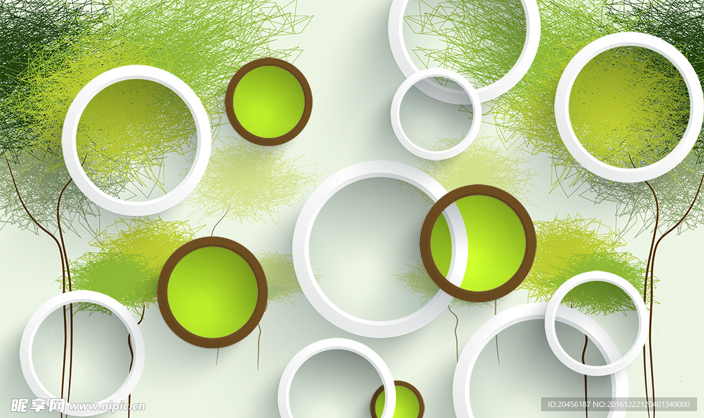 3D圆圈抽象树背景墙