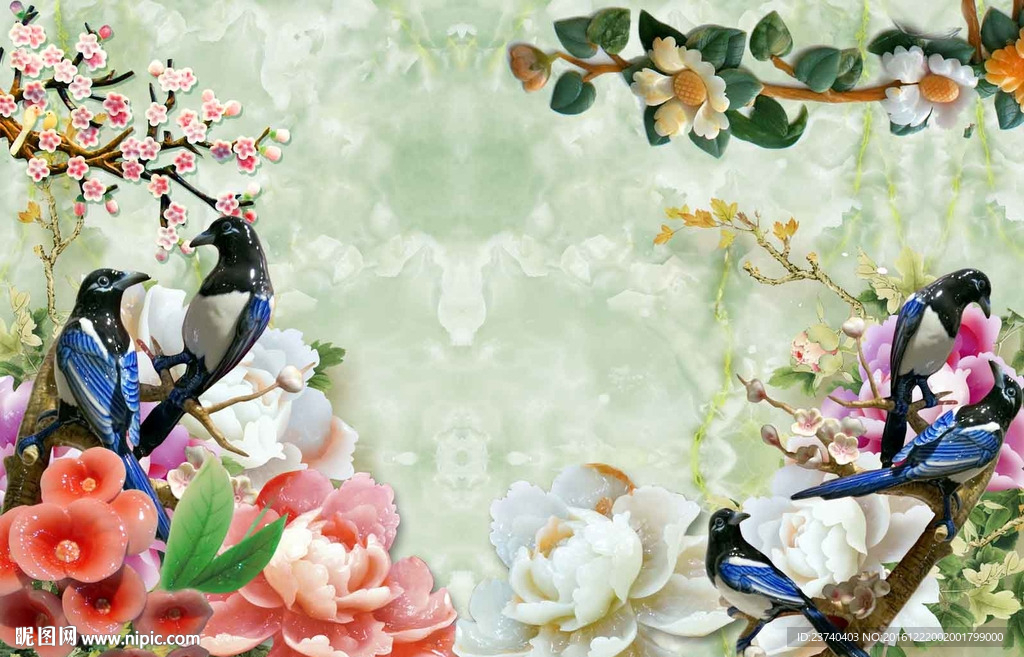 玉雕花鸟背景墙