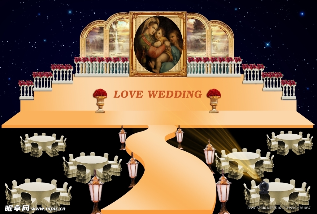 金色婚礼舞台效果图素材
