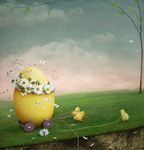 梦幻超现实 小鸡鸡蛋 油画