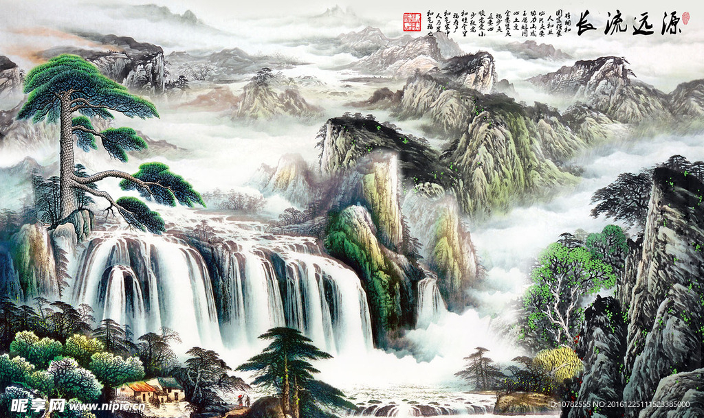 巨幅山水画客厅电视背景墙