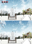 冬天雪景雪人下雪高清视频