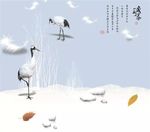 一则岁暮仙鹤羽毛树叶背景墙
