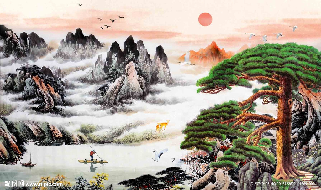 国画迎客松