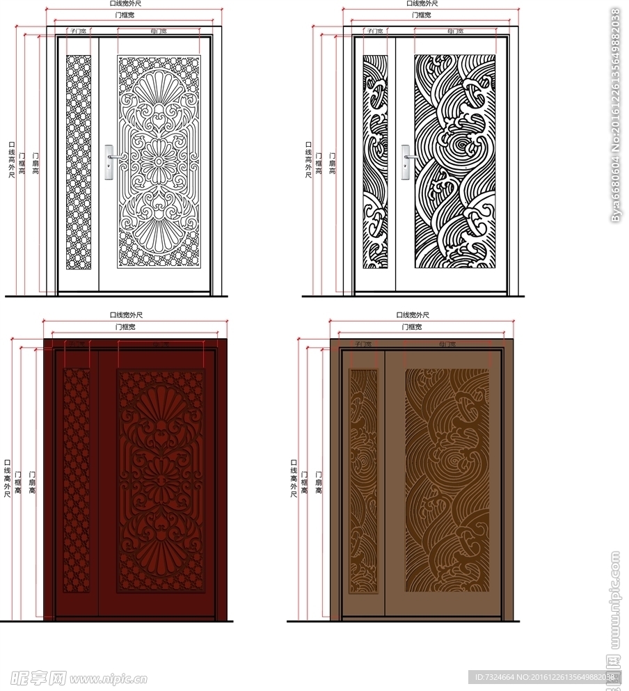 子母门线稿 门图案