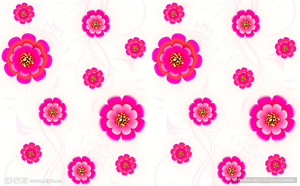 红色经典欧式花朵花卉无缝拼接墙