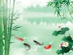 水墨荷花鲤鱼图图片