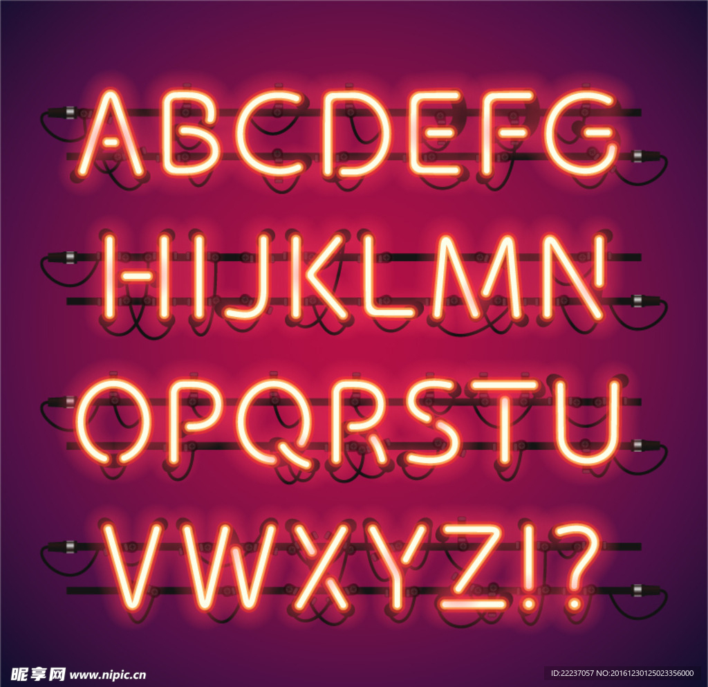 矢量英文字母霓虹灯效果文字
