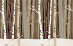 美式手绘抽象白桦林电视背景墙