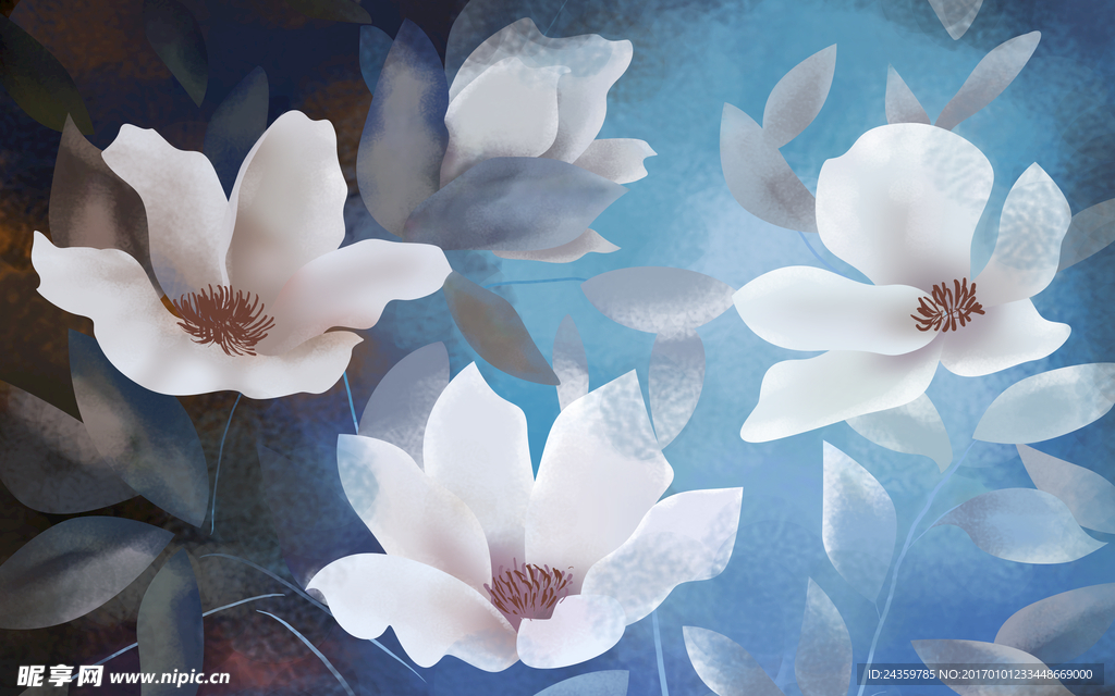 手绘欧式复古怀旧花朵油画背景墙图片