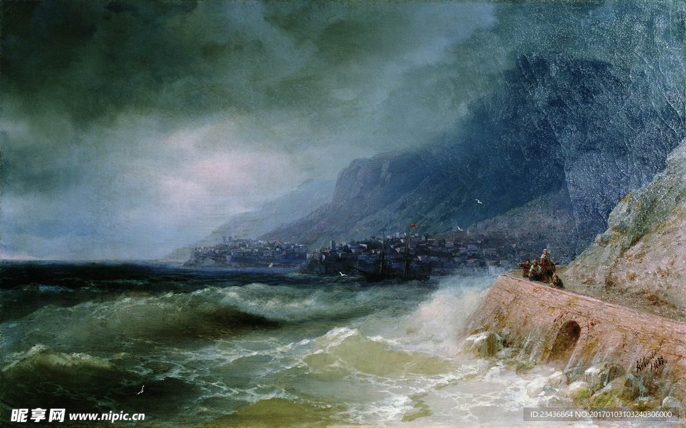 欧式海景油画 风景油画 手绘