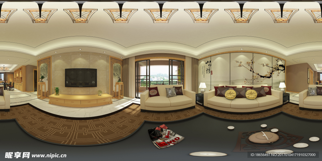 新中式风格客厅装修效果图3D