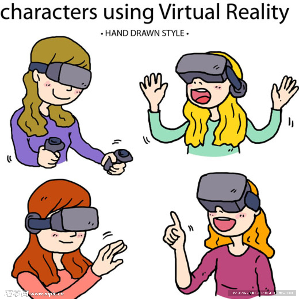 卡通戴VR虚拟现实眼镜女生