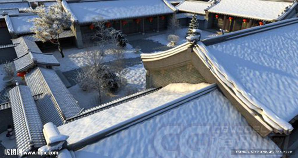 古建四合院雪景建筑效果图