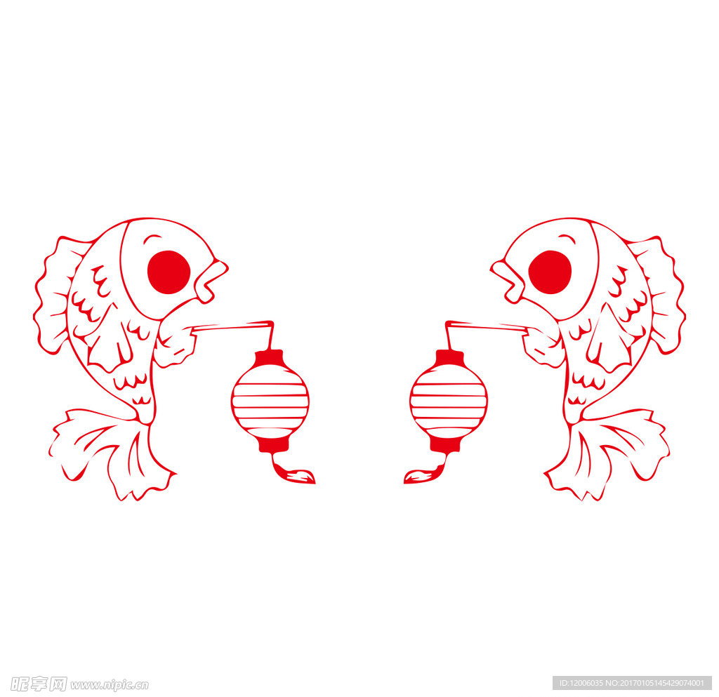 元宵节矢量鲤鱼打灯笼